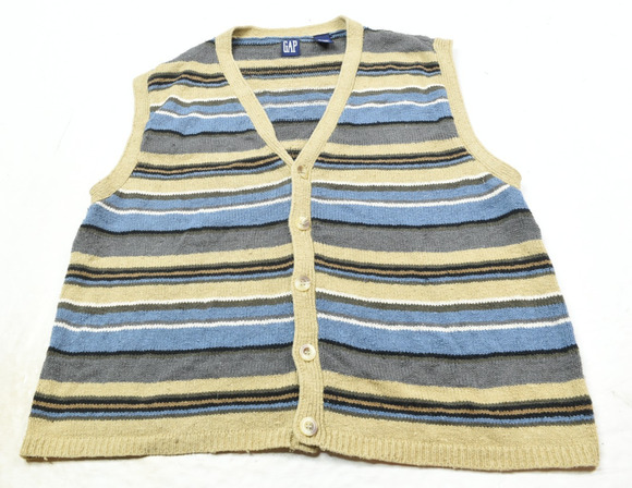 GAP Other - Vintage GAP Sweater Vest Mens Large Beige Blue Striped Silk Cotton Button-Up